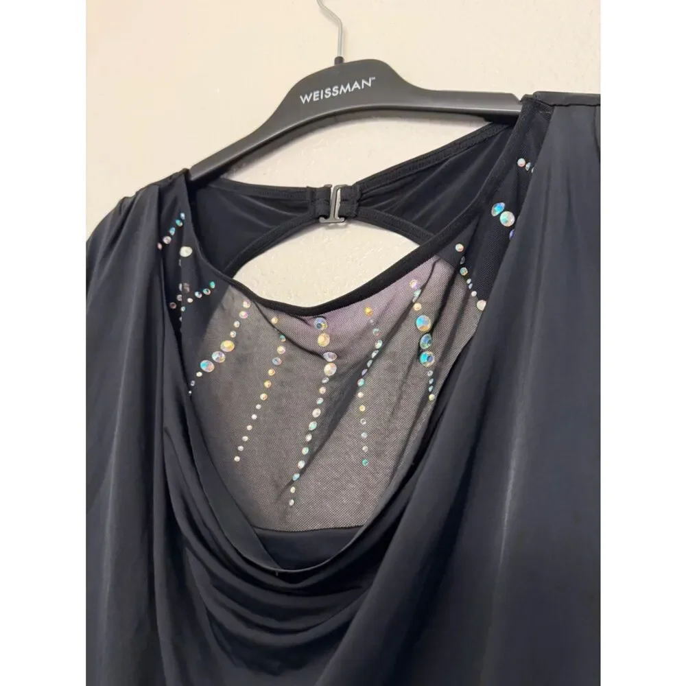 WEISSMAN Ivy Sky Dance Costume black Crystal Cowl Neck Dress D11223 LA adult